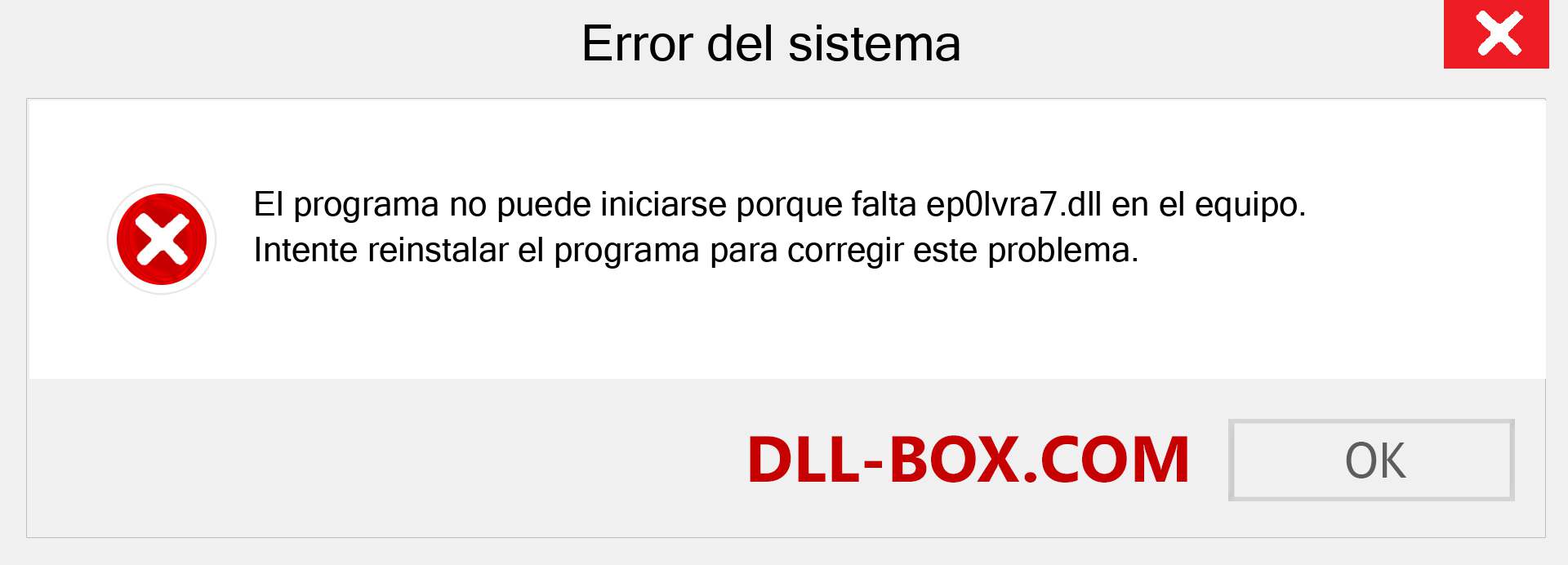 ¿Falta el archivo ep0lvra7.dll ?. Descargar para Windows 7, 8, 10 - Corregir ep0lvra7 dll Missing Error en Windows, fotos, imágenes